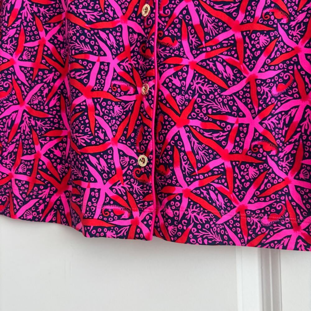 NWOT Lilly Pulitzer Pajama Button-Up Top Pink Starfish Size M Medium Lounge - Picture 4 of 8